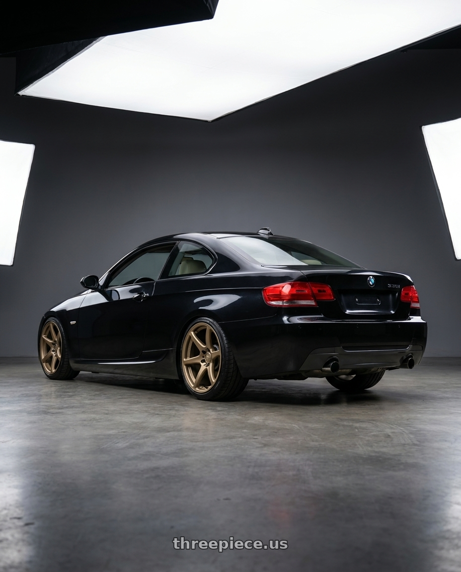 2008 335i e92 with Kansei K11B Tandem 5X100 18x10.5 12 Bronze wheels rear three quarter view slight stretch tires