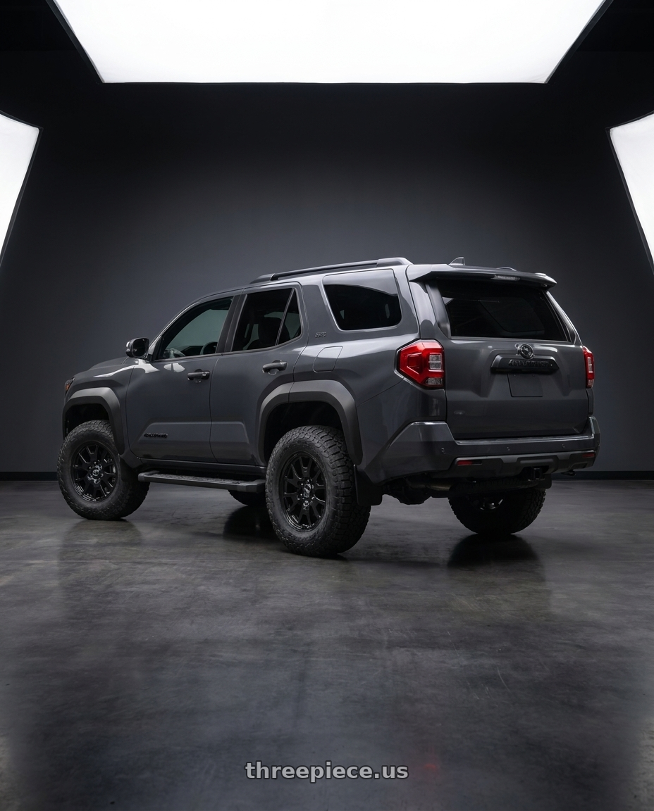 2026 Toyota 4Runner SR5 with Method Race Wheels 318B 6X135 17x8.5 +0 GLOSS BLACK wheels rear three quarter view meaty tires