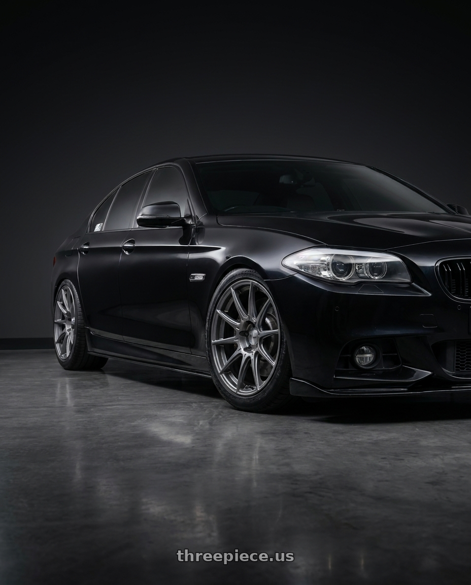 2014 BMW 528i with Ssr Gtx01 5x120 19x8.5+38  DARK SILVER wheels front three quarter view lowered stance
