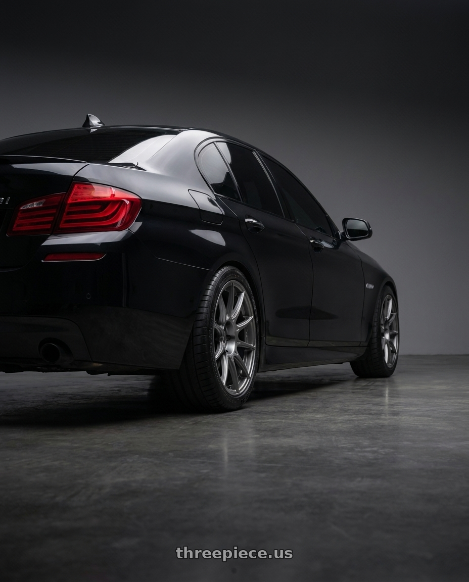 2014 BMW 528i with Ssr Gtx01 5x120 19x8.5+38  DARK SILVER wheels rear three quarter view meaty tires