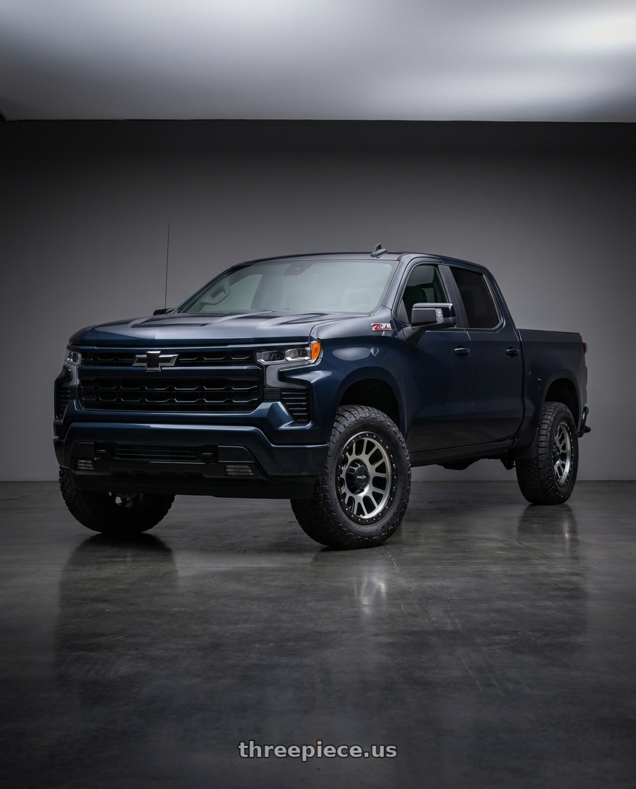 2023 Chevrolet Silverado 1500 with Vision Off-Road 111 Nemesis 6x139.7 20x9+12 Matte Black Machined Face wheels
