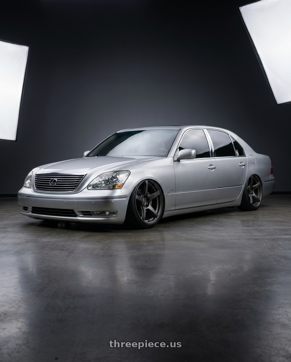 2004 lexus ls430 with Work Emotion T5r 5x114.3 19x9.5 +35 Matte Graphite wheels