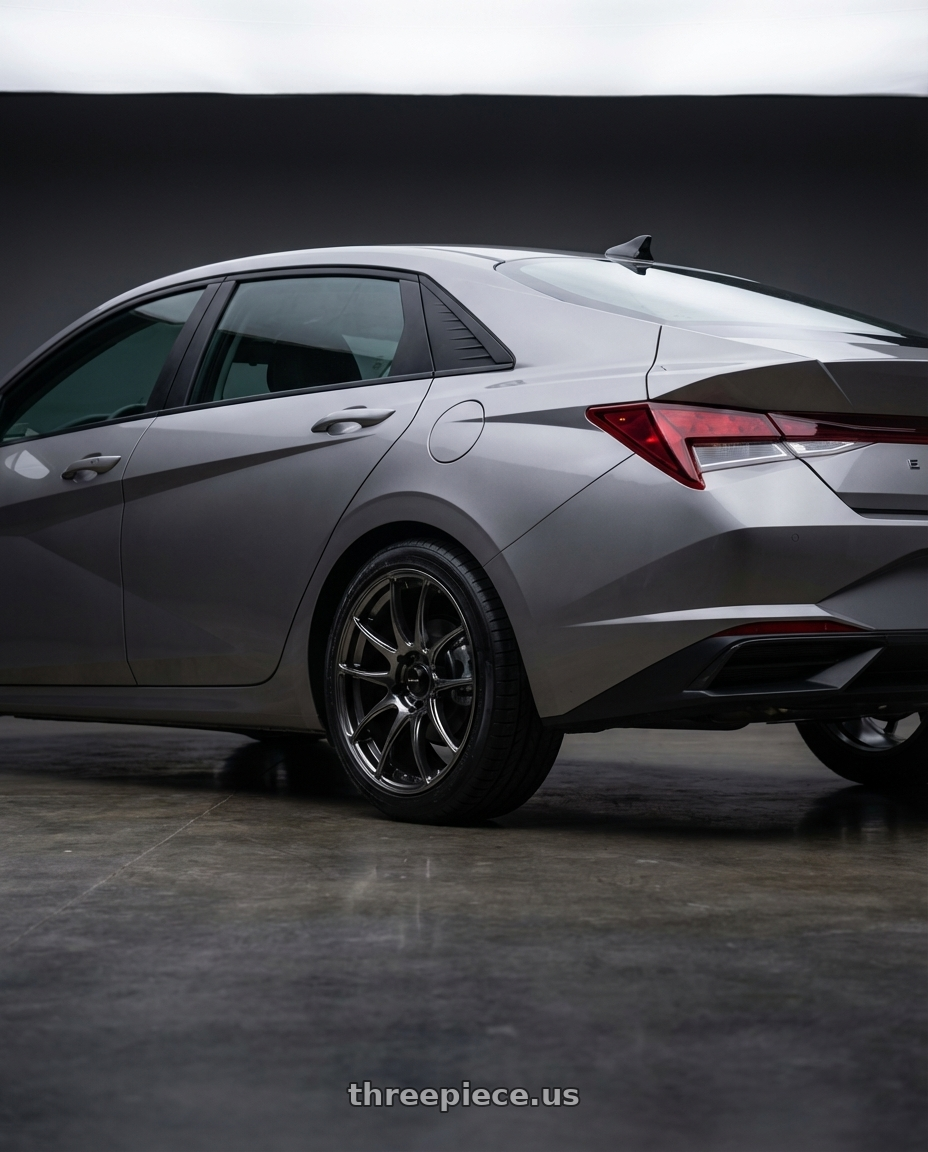 2026 Hyundai Elantra sel with Vors TR4 5x114.3 17x8  +35 Hyper Black wheels rear three quarter view square tires
