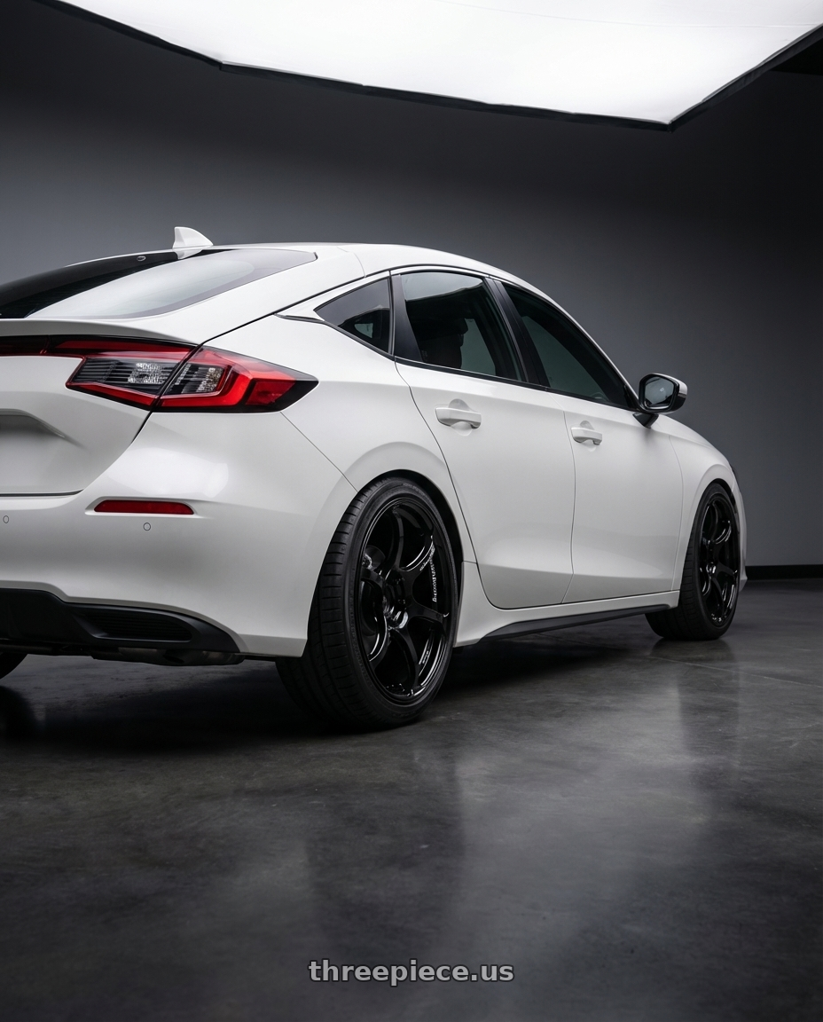 2024 Honda Civic with Advan RGIII 5x114.3 18x9.0+35 Gloss Black wheels rear three quarter view square tires