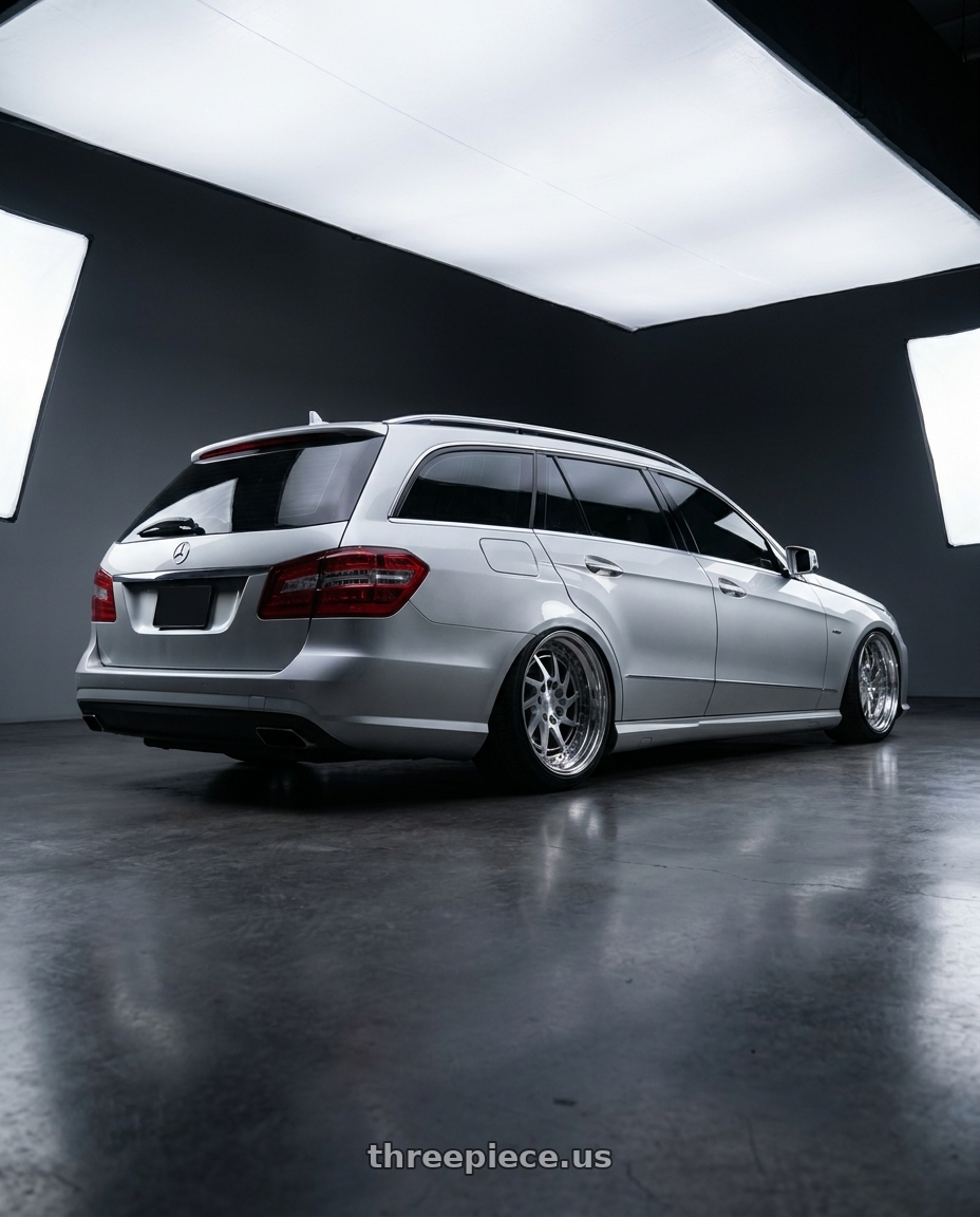 2010 Benz s212 with Heritage Wheel HOKKAIDO-DIR wheels rear three quarter view slight stretch tires