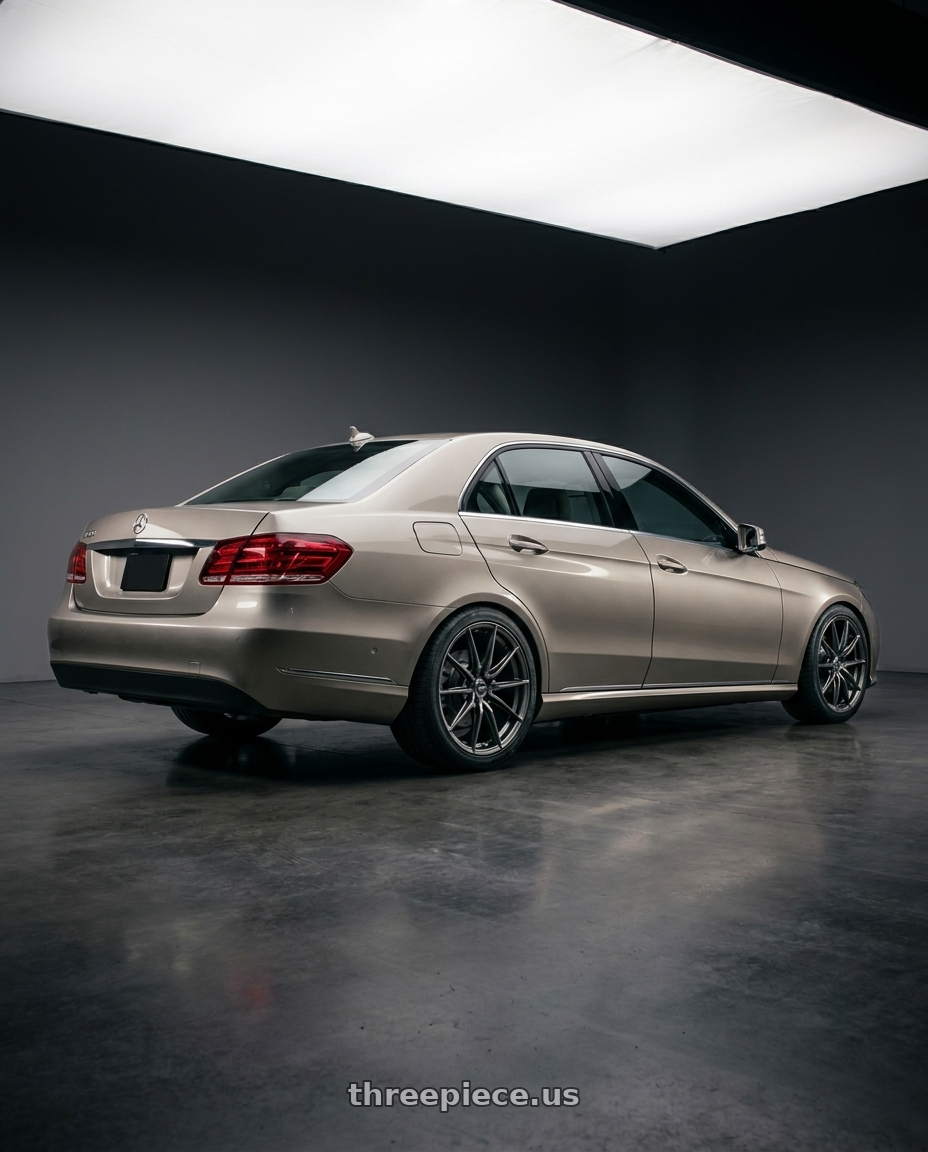 2014 W212 E220D with Enkei DRACO 5x112 18x8.0+45 Anthracite wheels rear three quarter view square tires