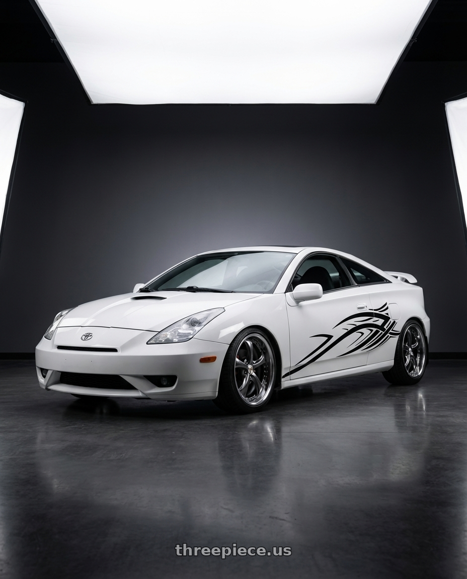 2004 Toyota Celica with Work Wheels VS-KF 5X114.3 19x7.5+34 Brilliant Silver Black A Disk FULL REVERSE wheels