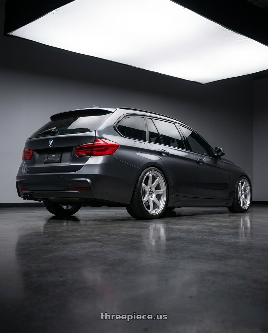 2016 BMW 3 Series F30 with ESR Wheels APEX SERIES AP6 5x120 19x8.5 +30 Hyper Silver wheels rear three quarter view square tires