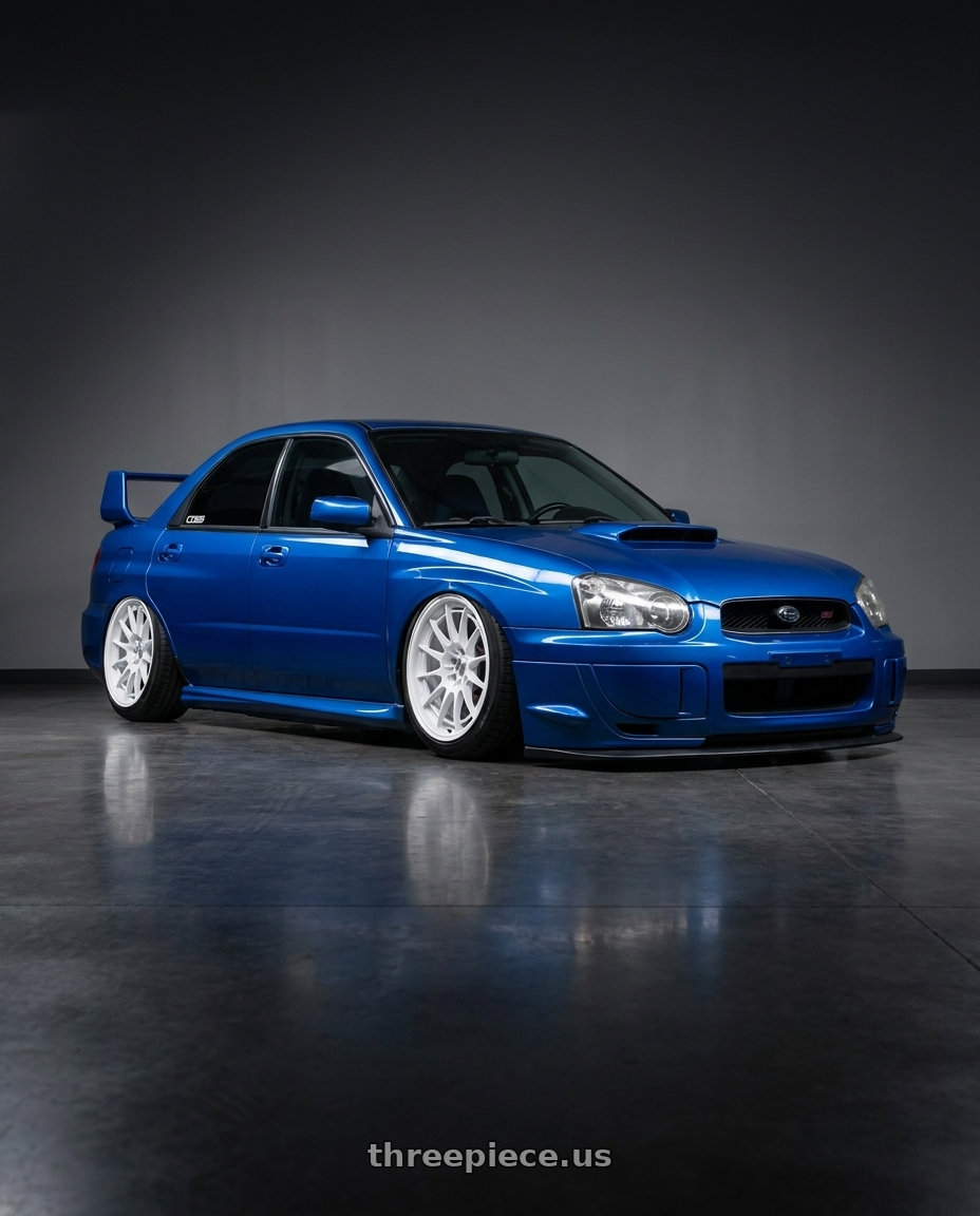 2004 Subaru wrx sti with Enkei NT03+M 5x114.3 18x9.5+40 Vanquish White wheels