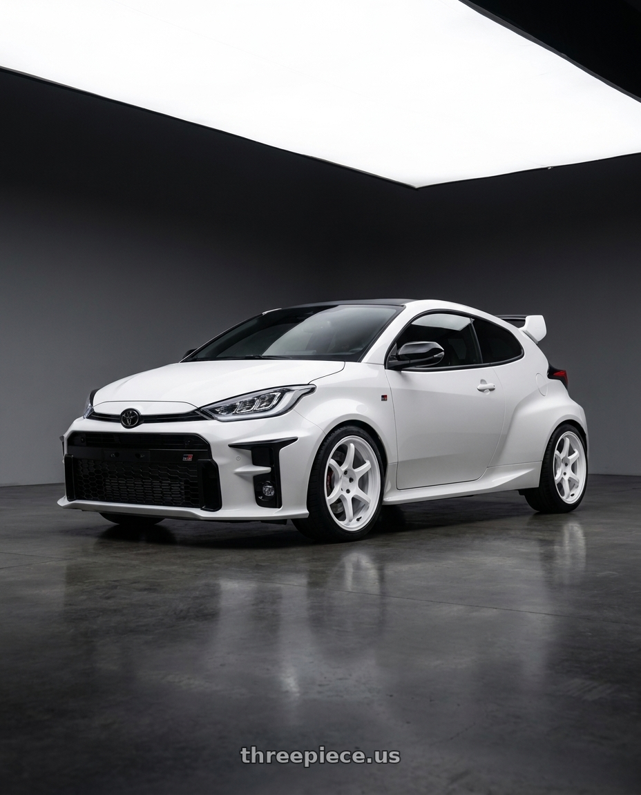 2025 Toyota GR Yaris with Rotiform BPU 5x114.3 18x8.5 +35 Gloss White wheels