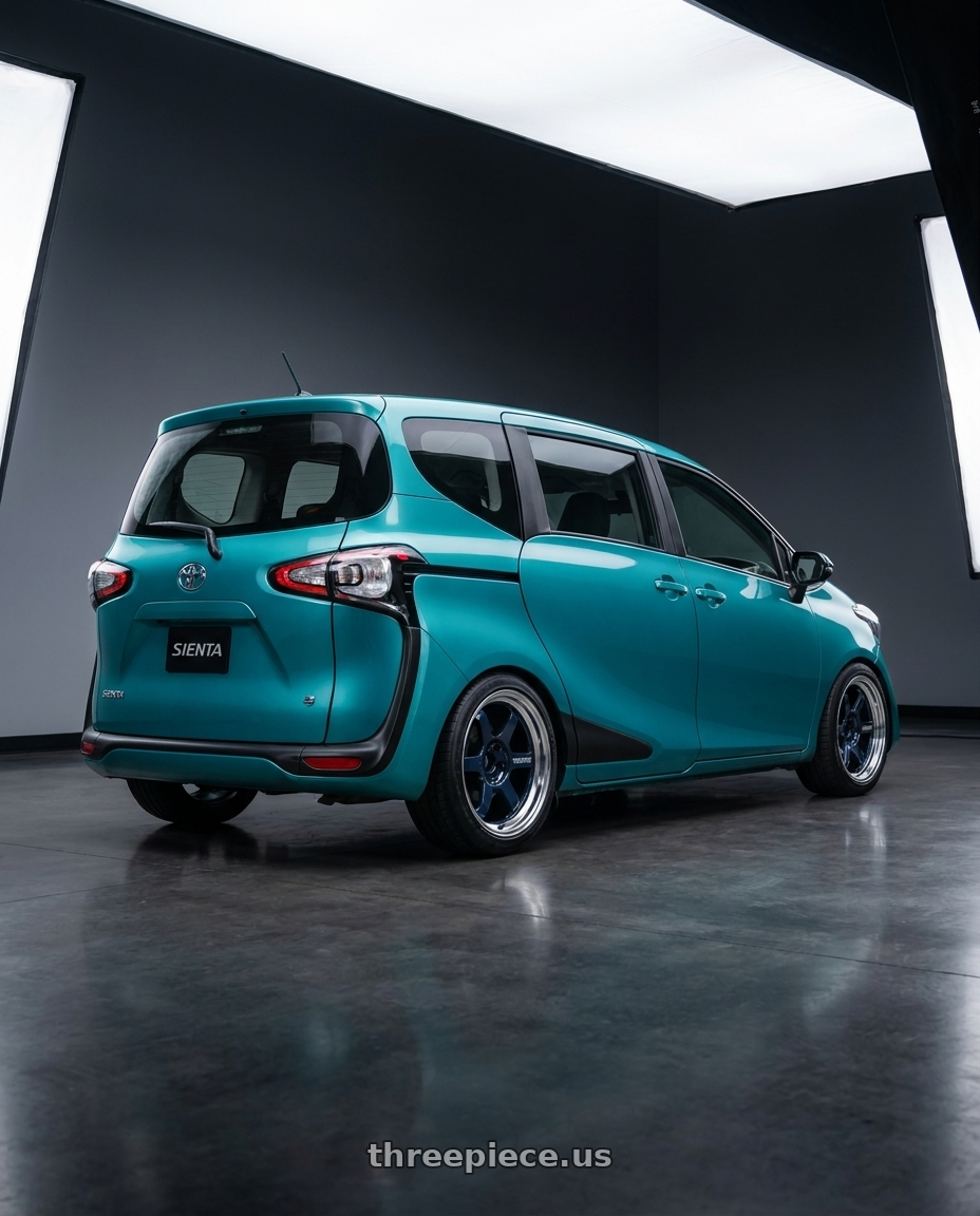 2020 toyota sienta  with Volk Racing TE37V MK-II 5x114.3 18x10.5 +15 MAG BLUE / RIM DC wheels rear three quarter view square tires
