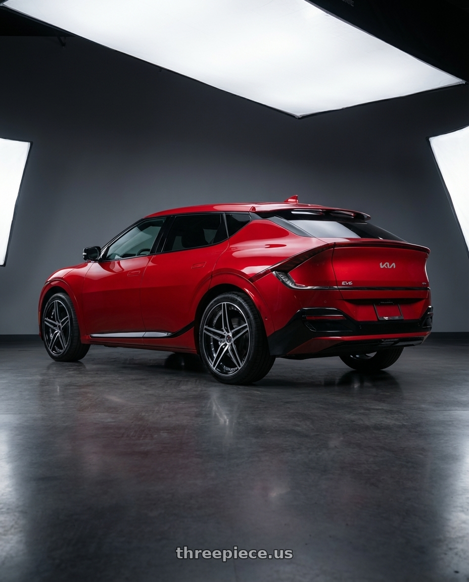 2024 kia ev6 with MARQUEE WHEELS M3258 5x114.3 20x9+35 BLACK / MACHINED wheels rear three quarter view square tires