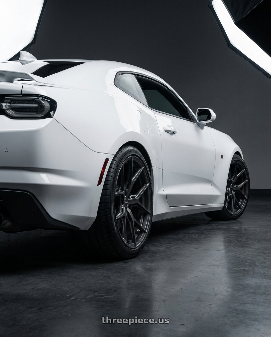 2022 Chevrolet Camaro with Vossen HF-5 20x9 / 5x120 / ET35 / Flat Face / 72.56 - Matte Gunmetal Wheel - HF5-0B02 wheels rear three quarter view square tires