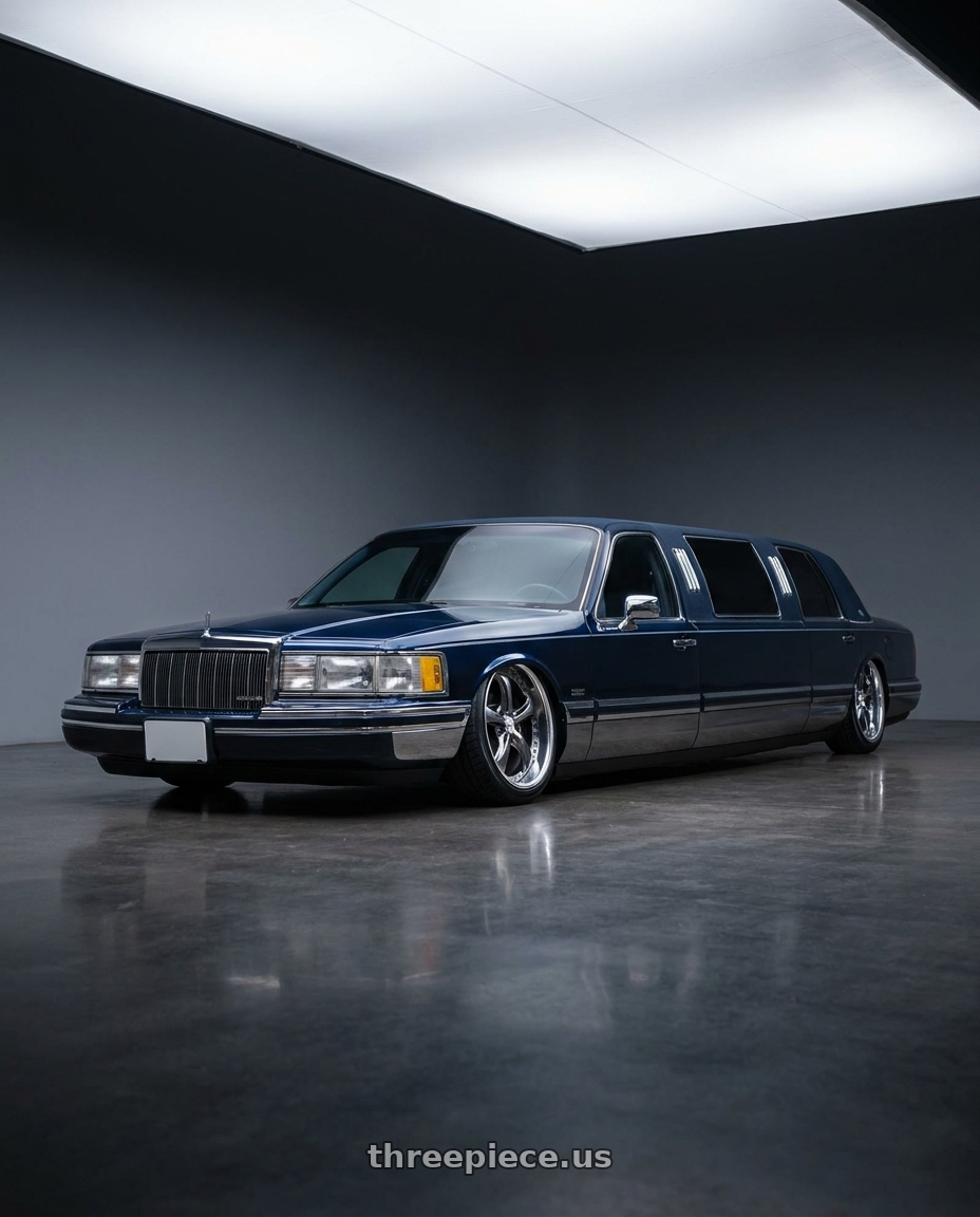 1993 Lincoln towncar limo with Work Wheels VS-KF 5X114.3 19x8+28 Brilliant Silver Black A Disk FULL REVERSE wheels