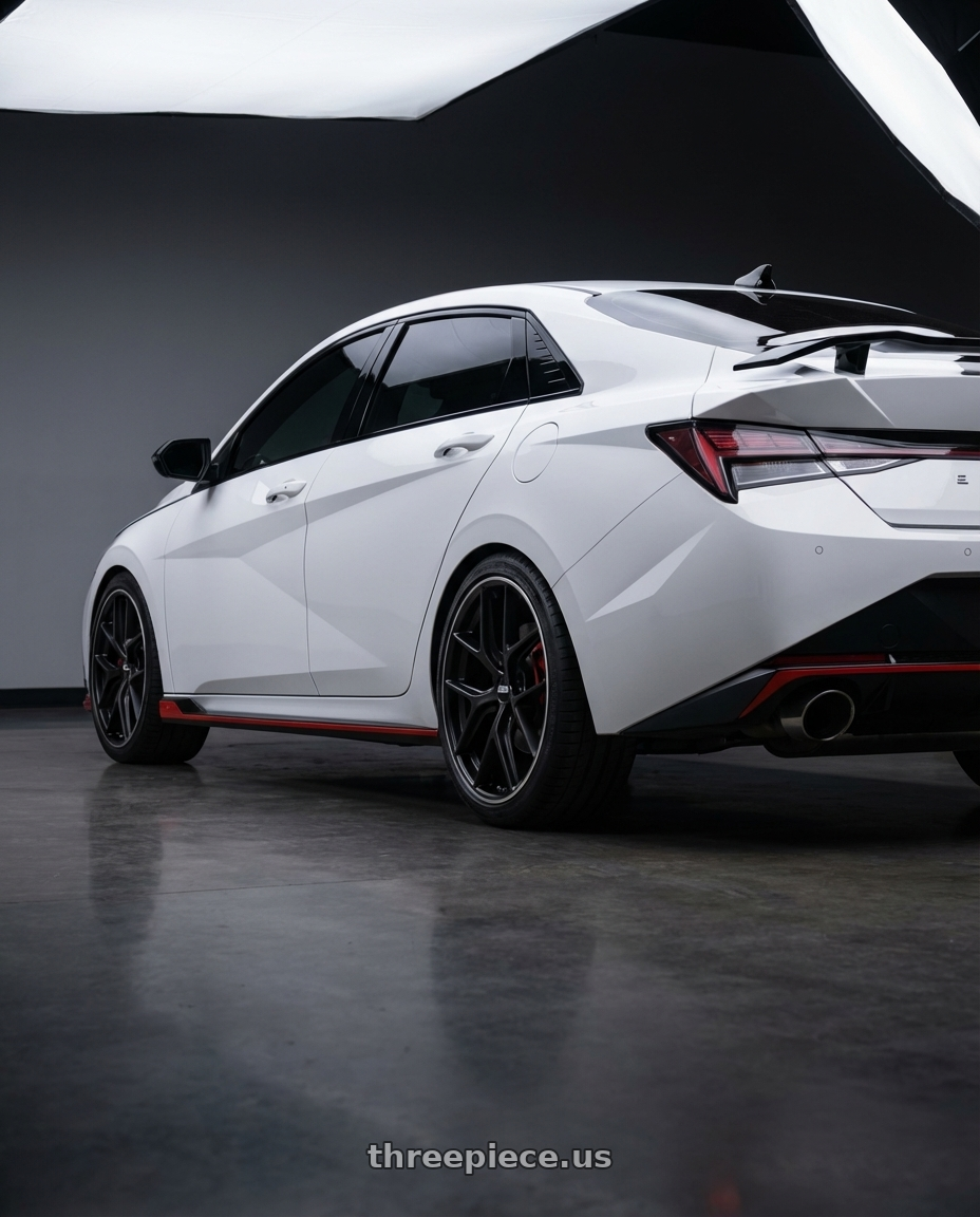 2024 Hyundai Elantra N with BBS CC-R 5x114.3 19x8.5+30 Satin Black wheels rear three quarter view square tires