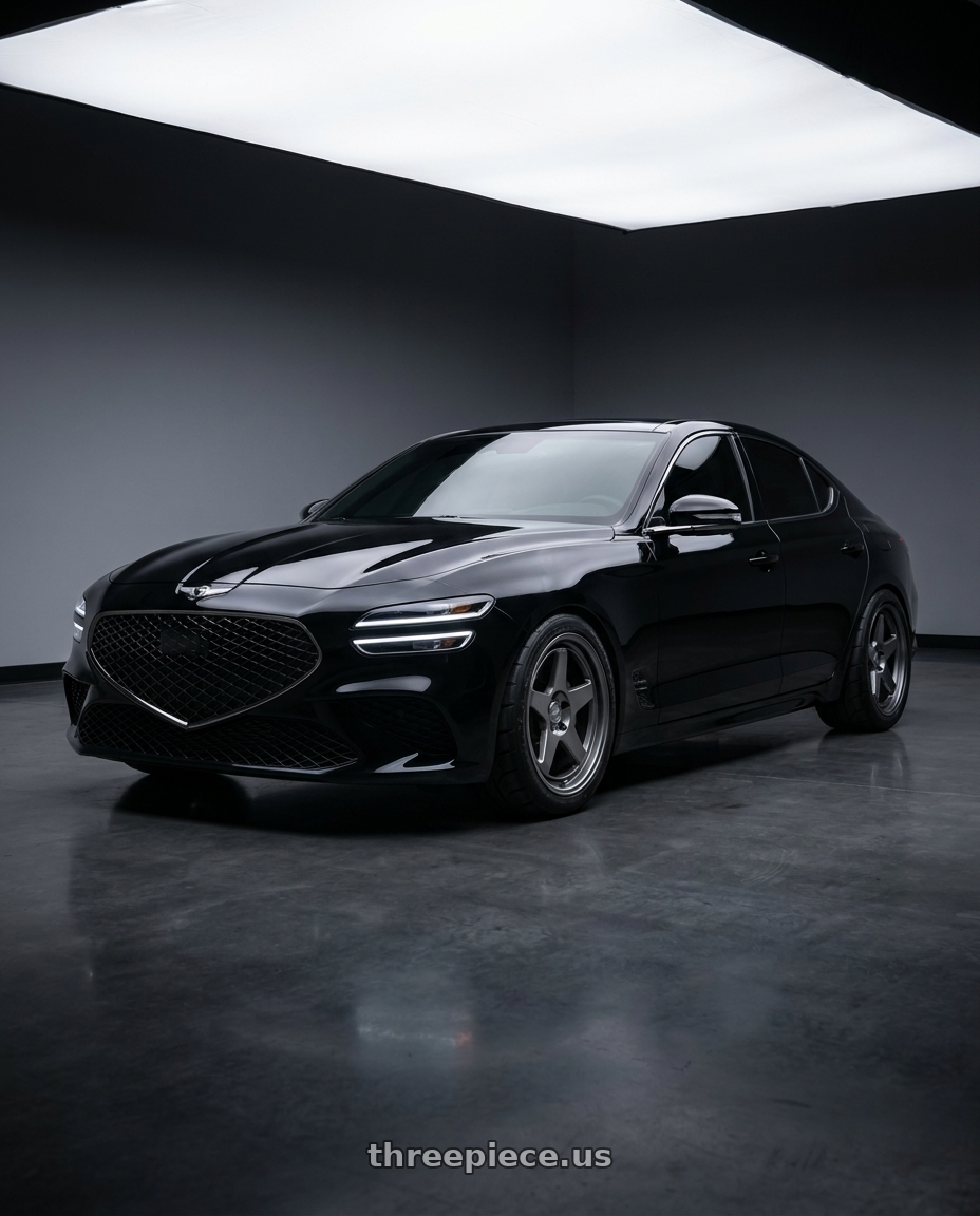 2023 Genesis G70 Victoria Black with Kansei K12G KNP 5x114.3 19x9.5 35 Gunmetal wheels