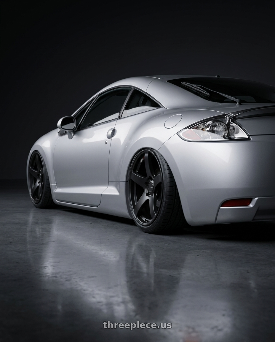 2010 Mitsubishi Eclipse with Ssr Gtv01 5x114.3 18x9+35  FLAT BLACK wheels rear three quarter view slight stretch tires