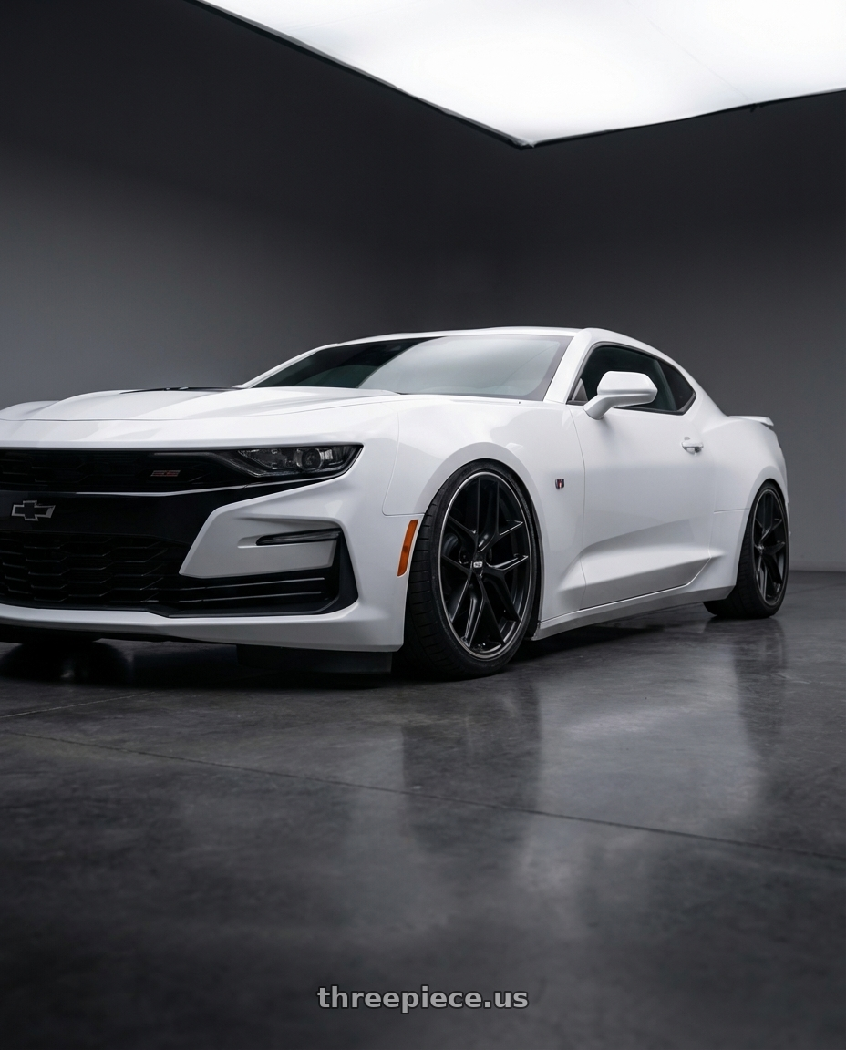 2022 Chevrolet Camaro with BBS CC-R 5x120 20x9.0+25 Satin Black wheels front three quarter view stanced stance