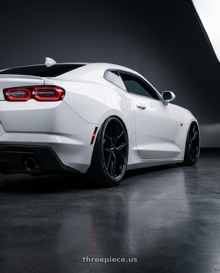 2022 Chevrolet Camaro with BBS CC-R 5x120 20x9.0+25 Satin Black wheels rear three quarter view slight stretch tires