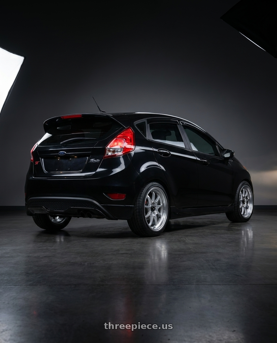 2016 ford fiesta st with Vors TR3 4x108 16x8  +20 Silver Machine Lip wheels rear three quarter view square tires