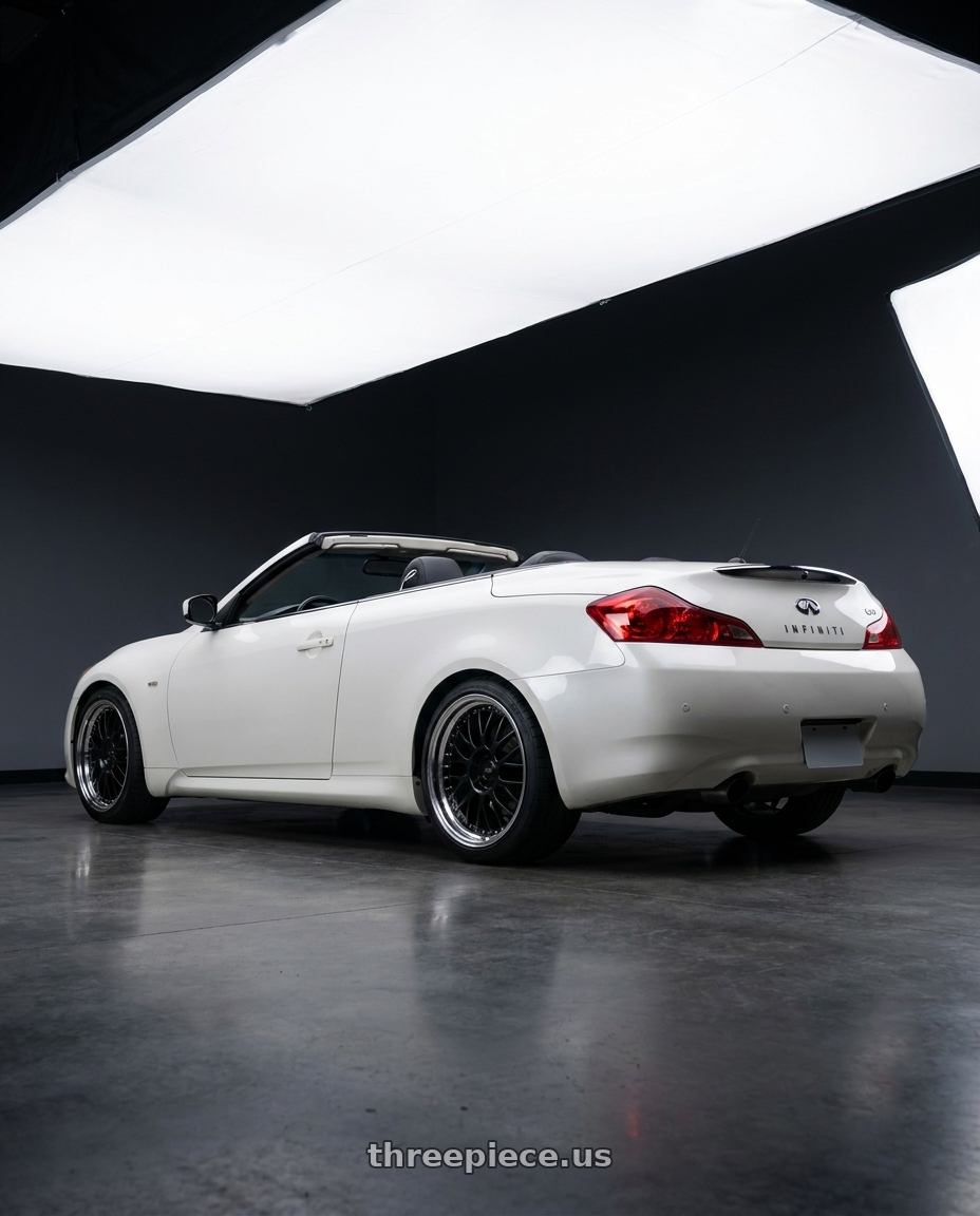 2009 Infiniti G37 with SSR Professor MS1 5x114.3 19x9+31 HP Disk Black wheels rear three quarter view square tires