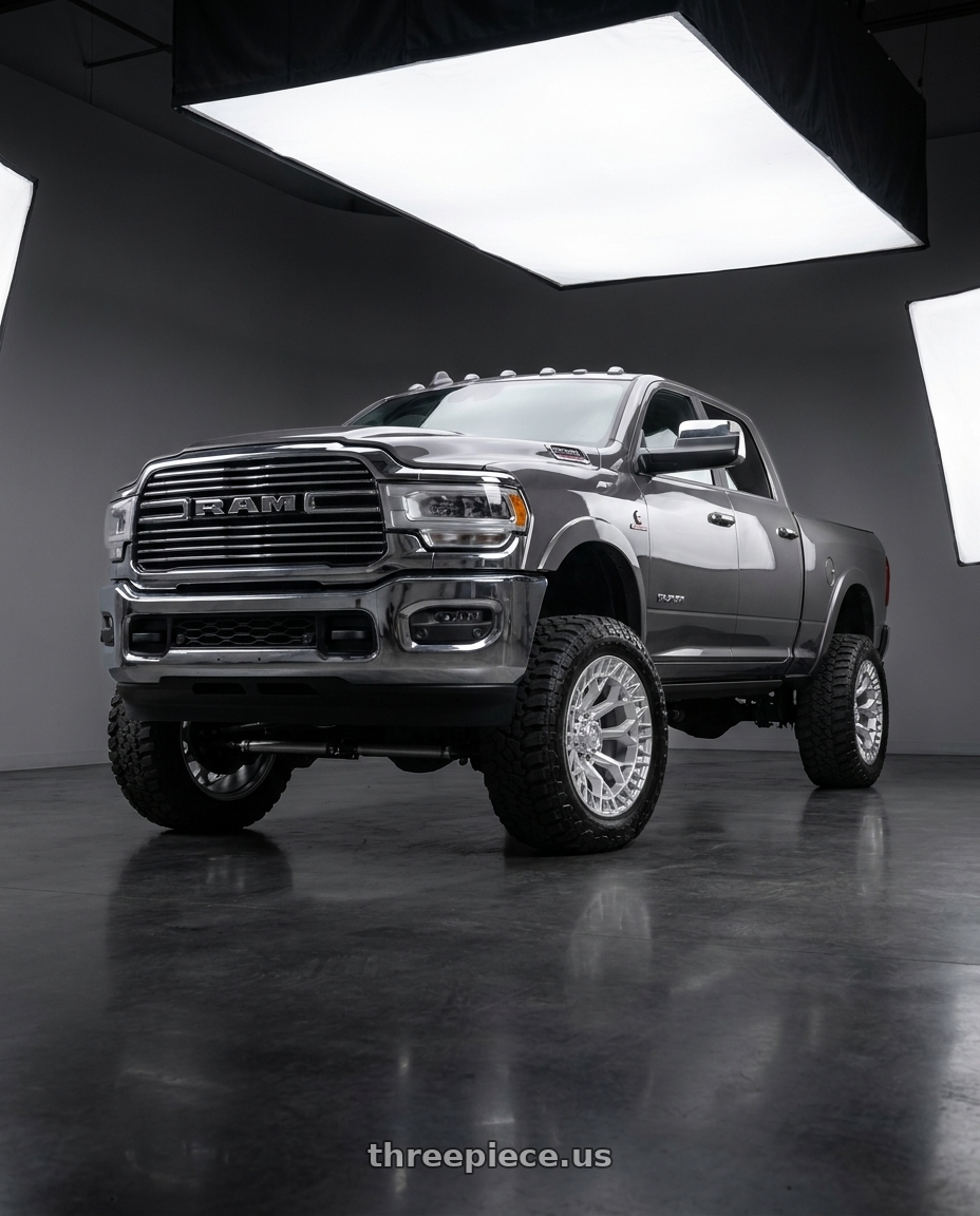 2025 RAM 2500 laramie with Fuel 1PC FC873 CHARGER 8X165.1 20x9 +1 GLOSS SILVER W/ MACHINED FACE wheels