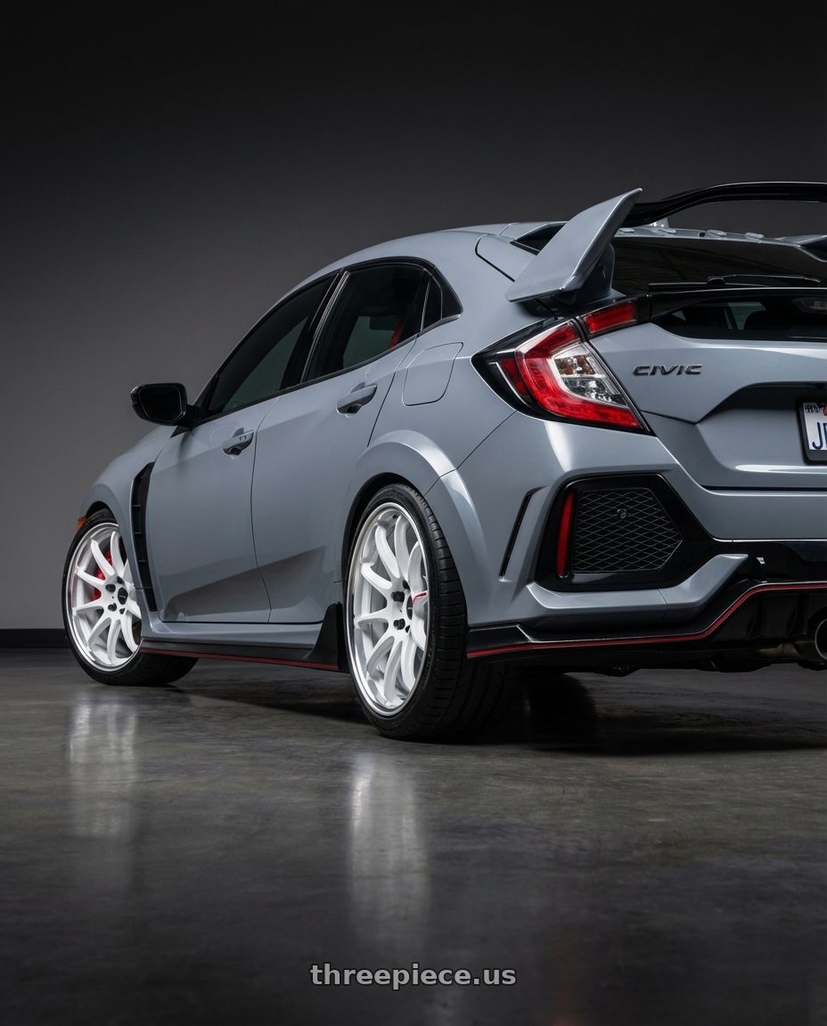 2019 civic type r  with Work Zr10 2P 5x120 18x10.0 +12 Azure White wheels rear three quarter view square tires
