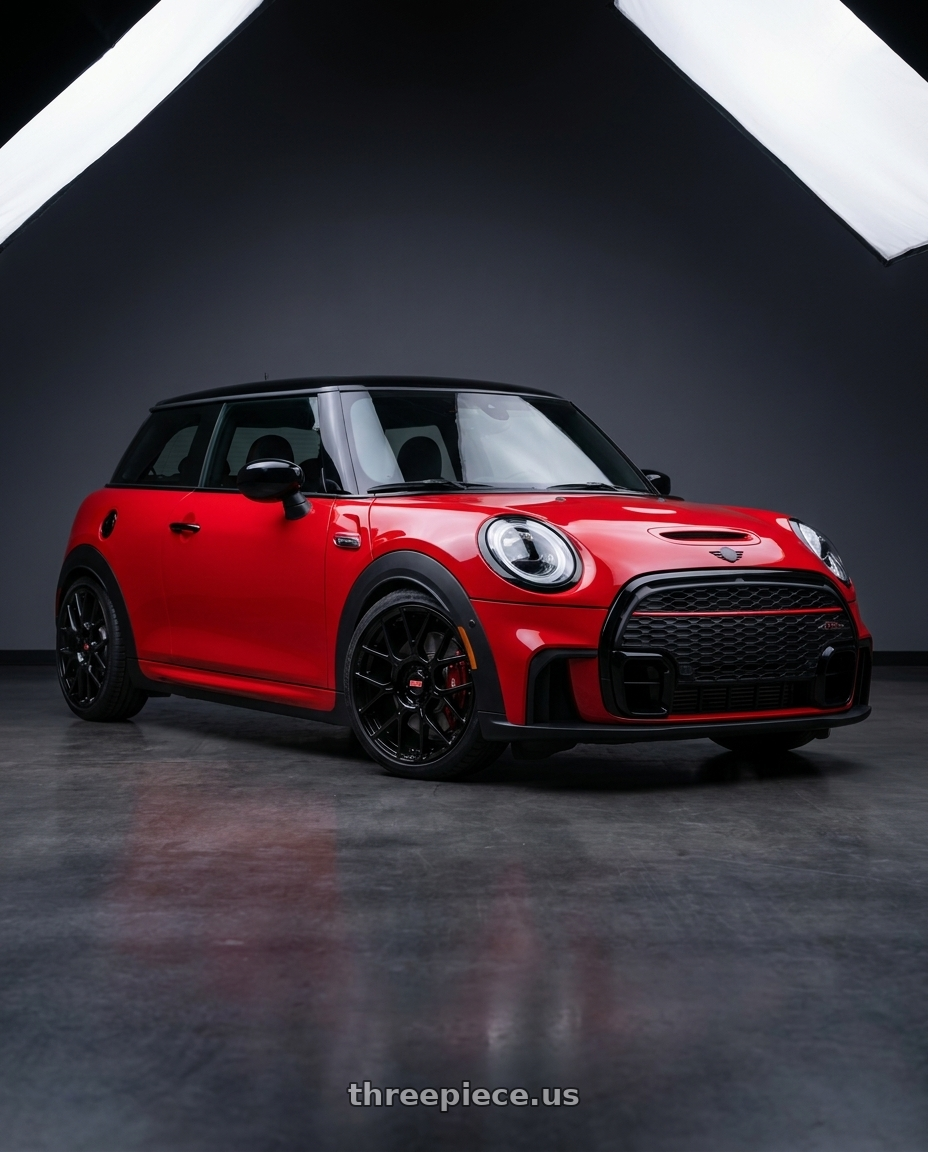 2025 mini jcw red with BBS XR 5x112 18x8.0+44 Gloss Black wheels