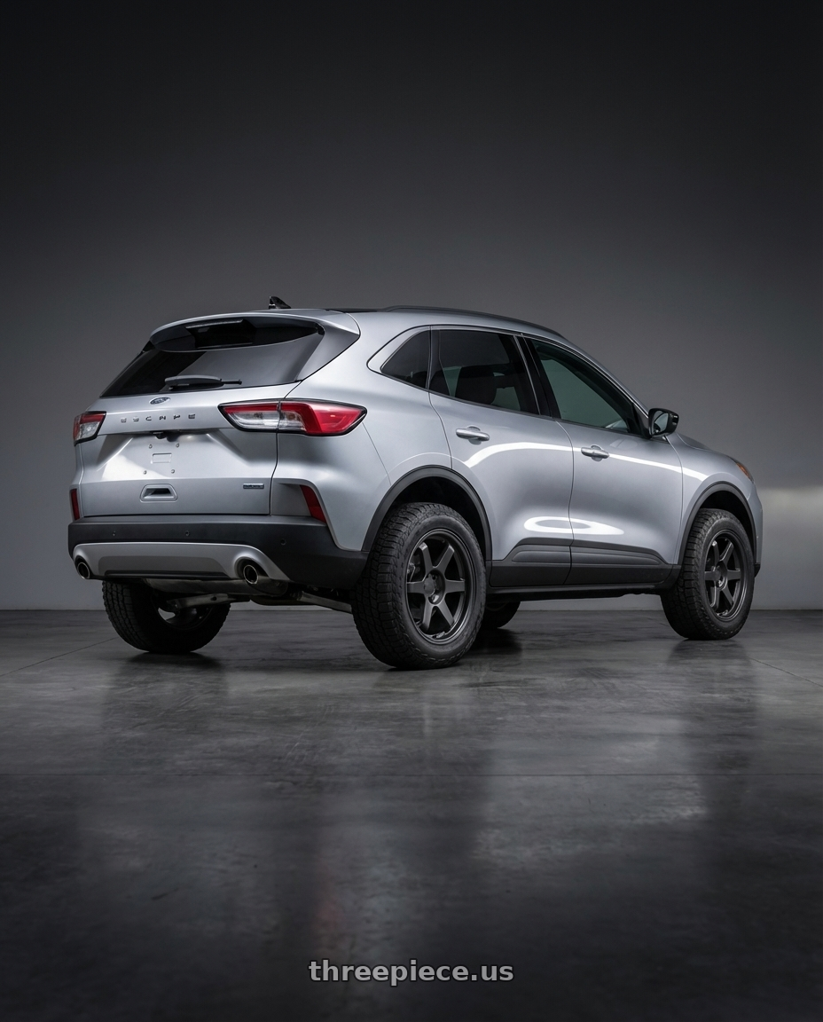 2020 Ford Escape Hybrid with 9six9 SIX-1 5x108 18X8.5 +35 Carbon Gray wheels rear three quarter view meaty tires