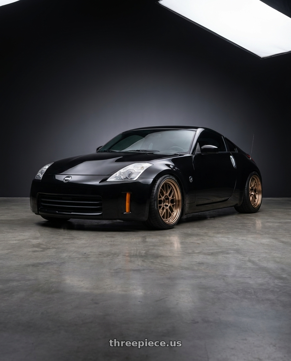2006 Nissan 350Z super black with Volk Racing 21A SPEC-SR 5x114.3 18x9.5+20 Shining Bronze Metal / FDMC wheels