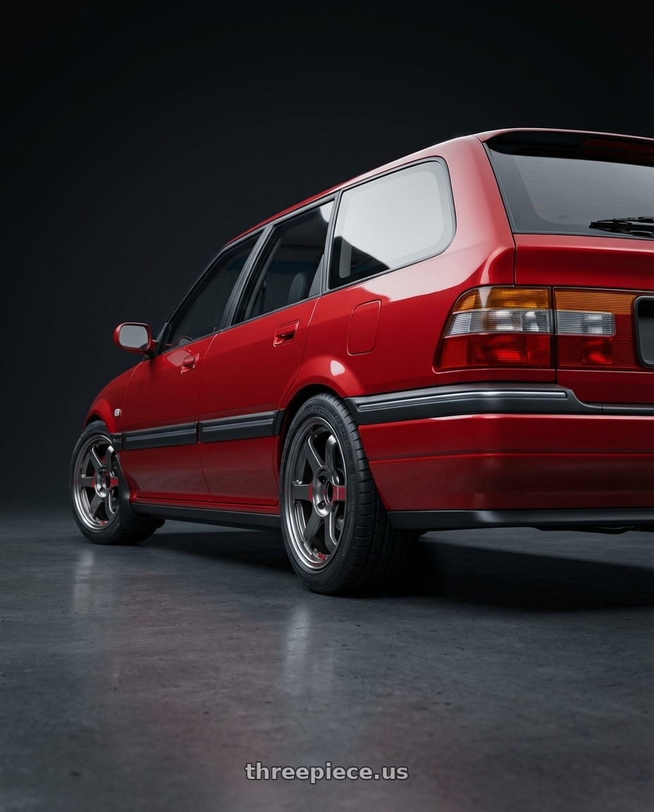 1995 Rover 416 Tourer with Volk Racing TE37 Sonic SL 4x100 15x7.0+34 wheels rear three quarter view square tires