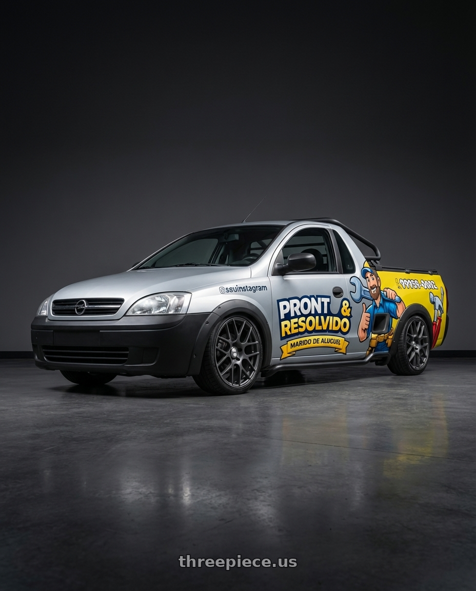 montana 2002 conquest prata, adesivada  with TSW NURBURGRING 5X114.3 17X7.5 +45 MATTE GUNMETAL wheels front three quarter view slammed stance