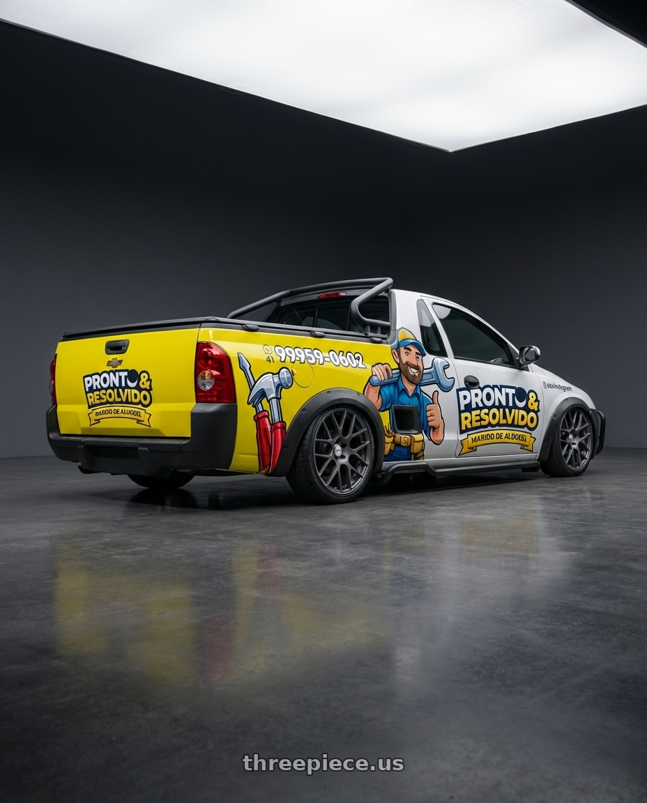 montana 2002 conquest prata, adesivada  with TSW NURBURGRING 5X114.3 17X7.5 +45 MATTE GUNMETAL wheels rear three quarter view square tires