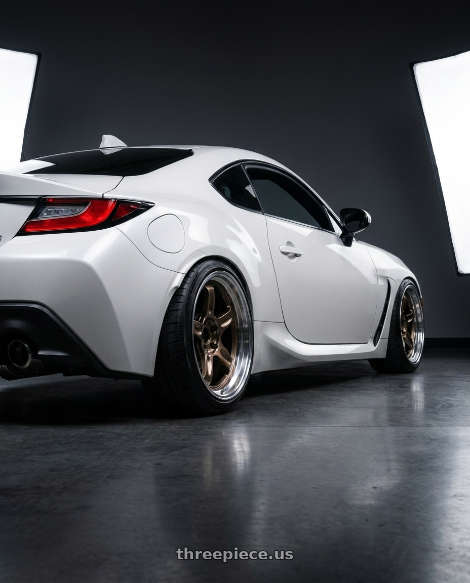 2022 Toyota GR86 with Volk Racing 21C SPEC-SR 5x100 18x9 +30 SHINING BRONZE METAL wheels rear three quarter view meaty tires