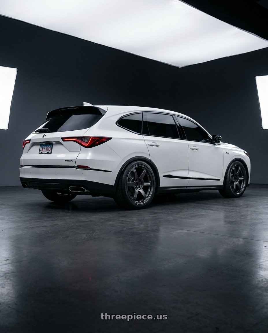 2020 Acura MDX aspec  with Volk Racing TE37 SAGA S-PLUS 5x114.3 20x10 +30 DIAMOND DARK GUNMETAL wheels rear three quarter view slight stretch tires