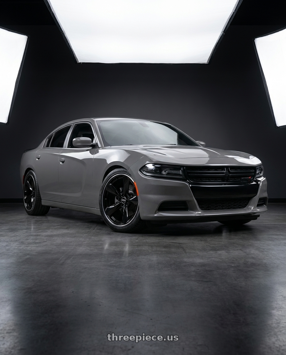 2021 Dodge Charger SXT with American Racing TTF 5X115 20X9.5 +15 GLOSS BLACK W/ DDT LIP wheels