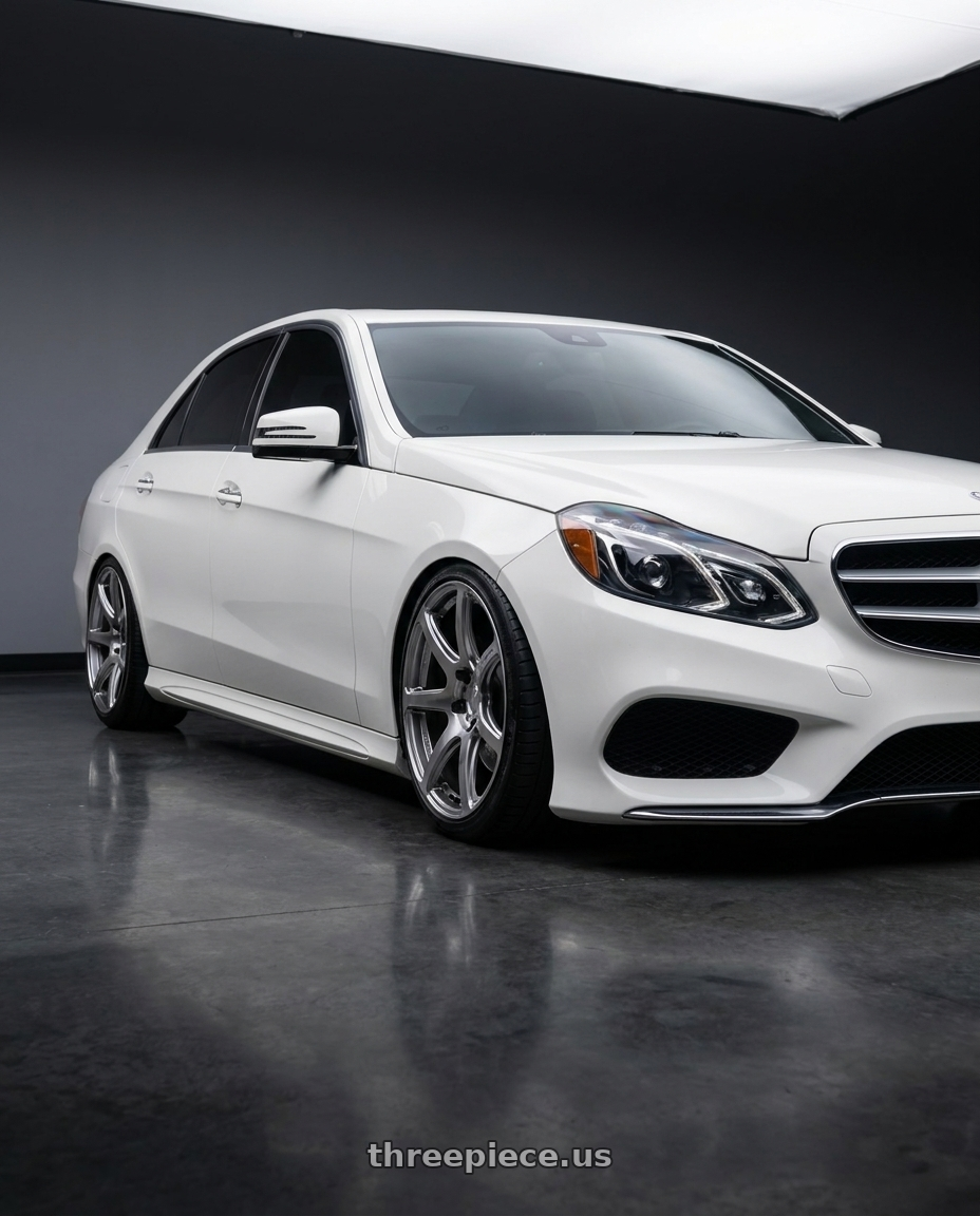 2014 Mercedes Benz e350 white with Work Emotion T7r 5x112 18x9.5 +30 Gt Silver wheels
