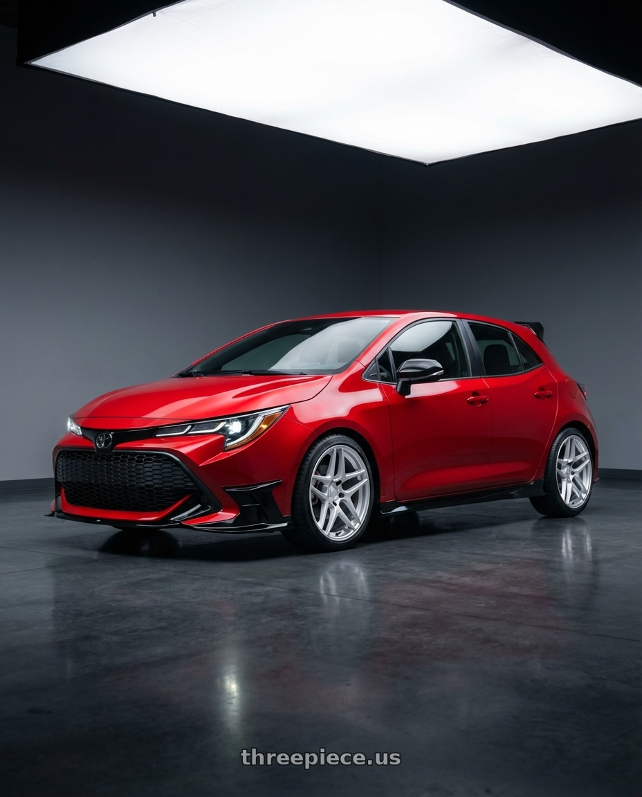 2021 toyota corolla hatchback, se, special edition, supersonic red with Kansei K15H Astro 5X100 18x9 22 Hyper Silver wheels