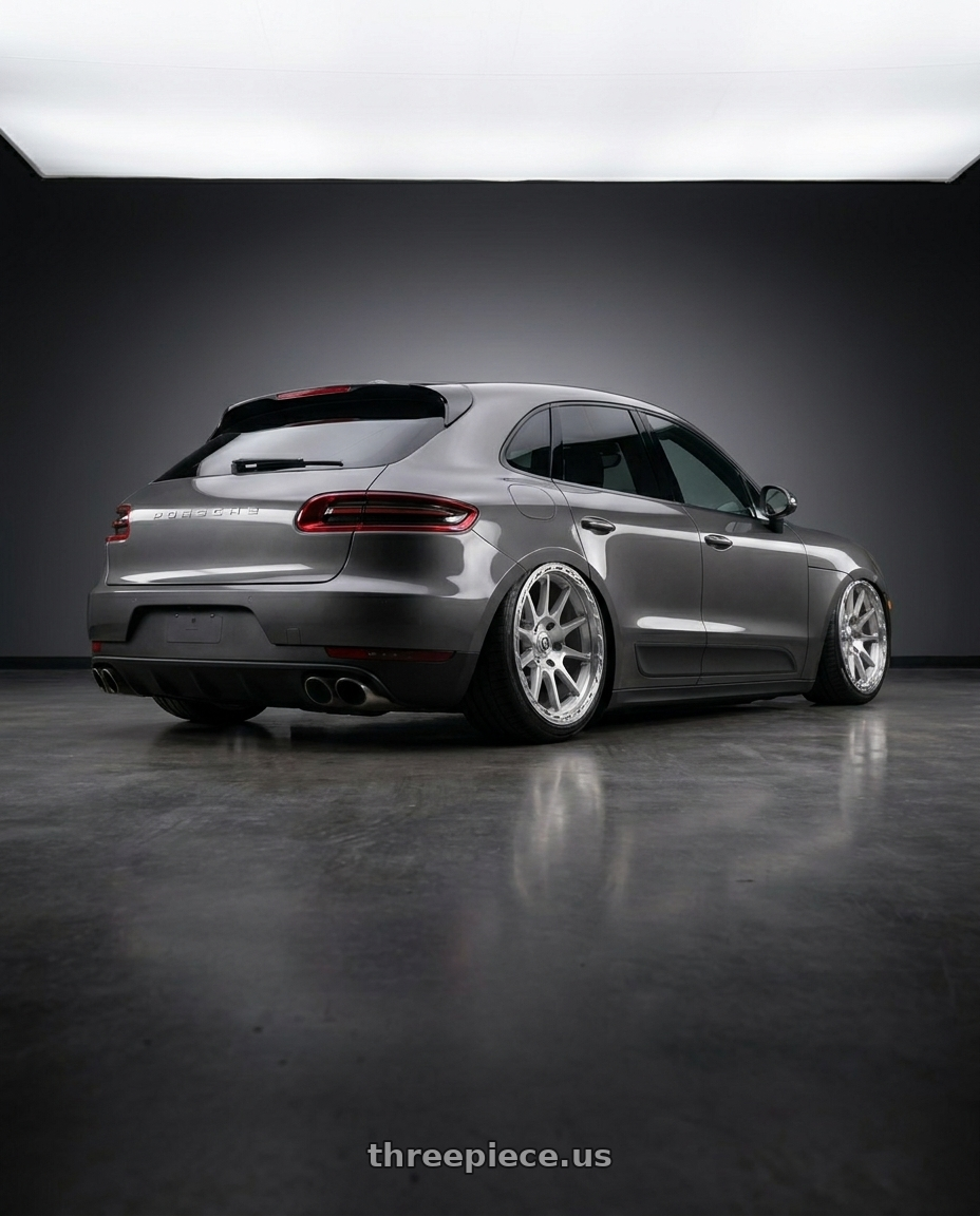 2017 Porsche macan with TIS 563BS 8x165.1 20x10 +0 BRUSHED FACE WITH SILVER wheels rear three quarter view slight stretch tires