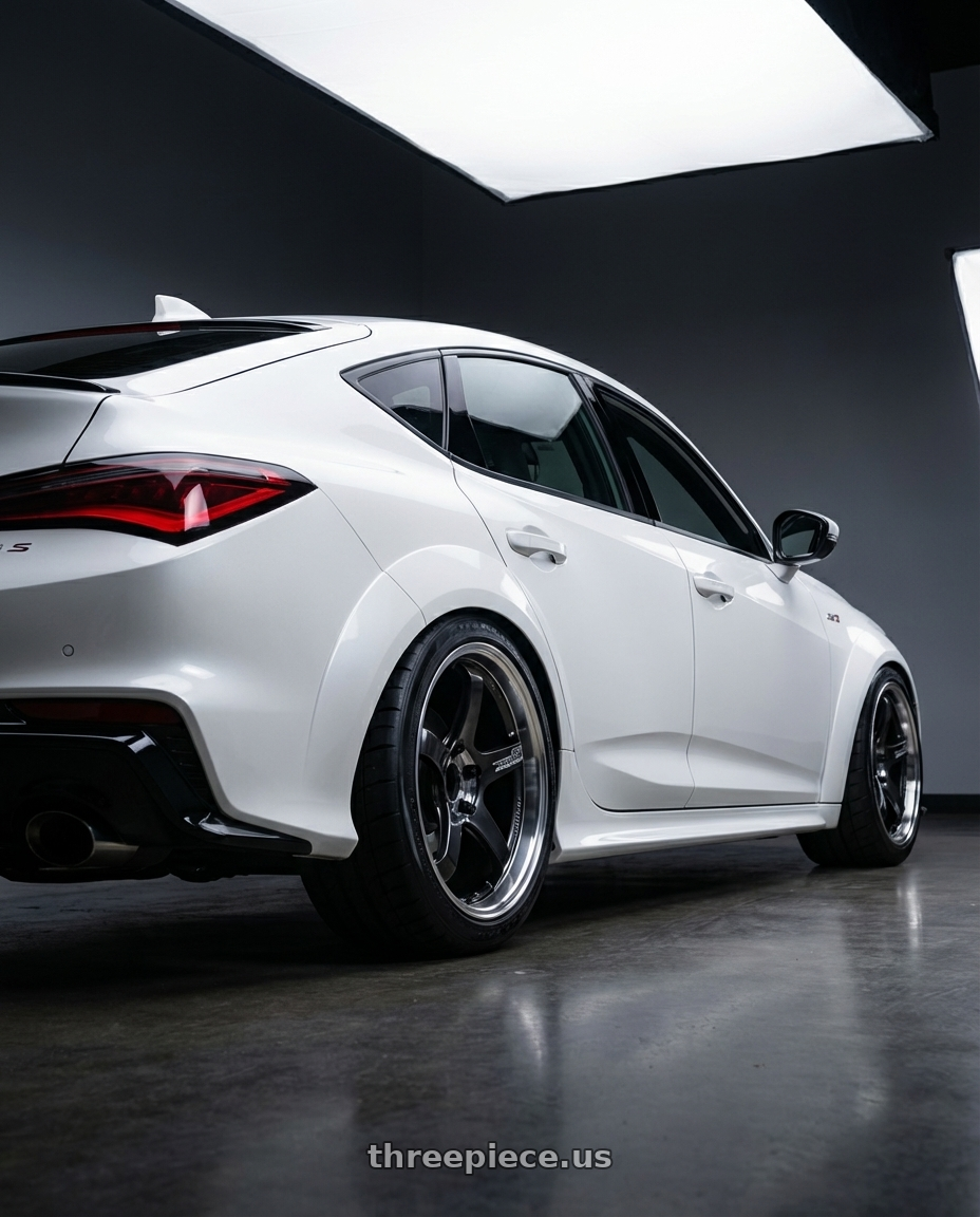 2024 Acura Integra Type S with Advan Racing GT BEYOND-R 5x120 18x10.5 +34 DIAMOND CUT & DARK PLATINUM BLACK wheels rear three quarter view slight stretch tires