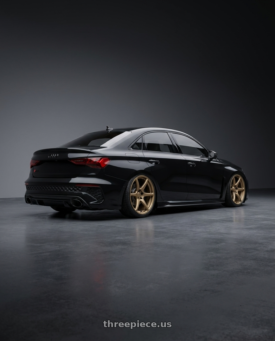 2022 Audi RS3 8Y with Kansei K11B Tandem 5X112 19x9.5 22 Bronze wheels rear three quarter view slight stretch tires