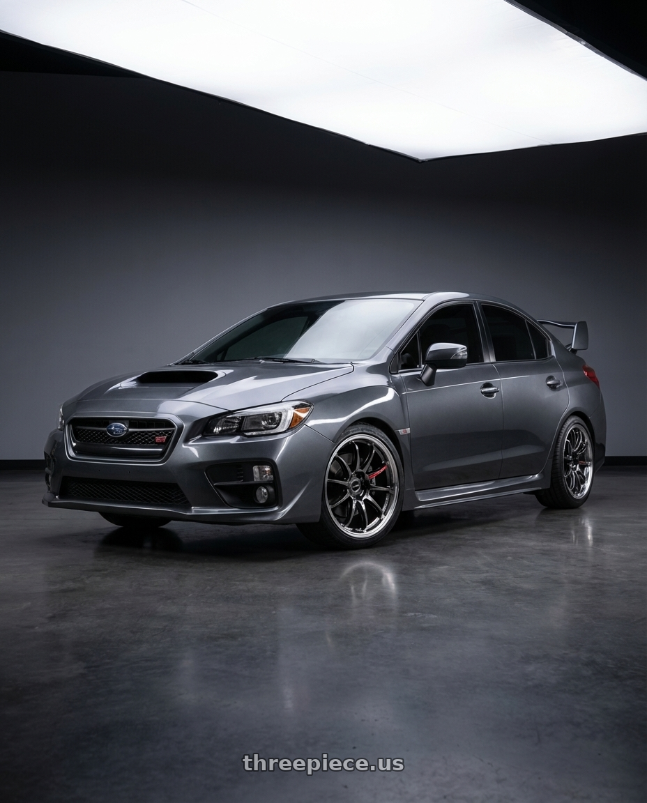 2016 Subaru WRZ STI with Work Emotion Zr10 5x100 18x10.5 +12 Glim Black Diamond Rim cut wheels