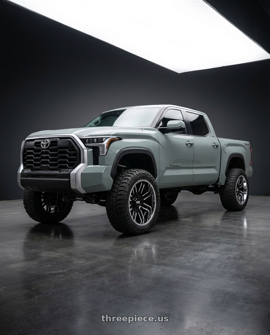 2024 Toyota Tundra with Moto Metal MO202 6X139.7 22X10 -18 GLOSS BLACK MACHINED CENTER CHROME LIP wheels