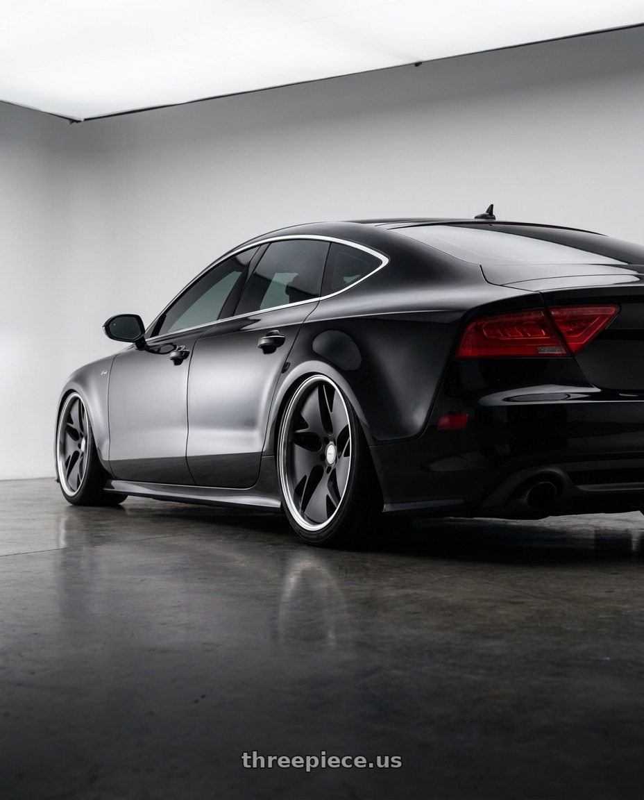 2012 audi A7 with Work Gnosis Cvd 5x112 20x10+30 H Disk Matte Black wheels rear three quarter view square tires
