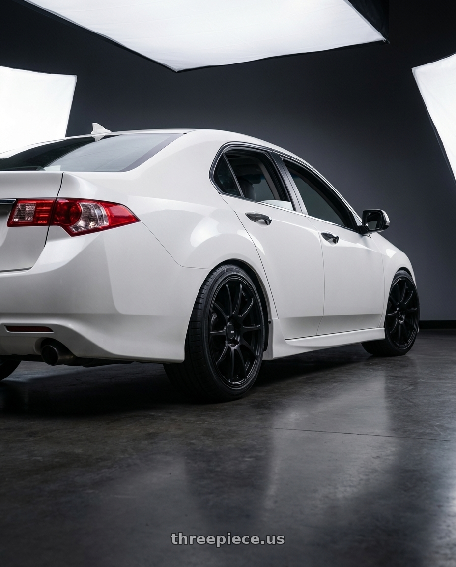 2013 Acura TSX with Ssr Gtv02 5x114.3 18x7.5+48  FLAT BLACK wheels rear three quarter view square tires