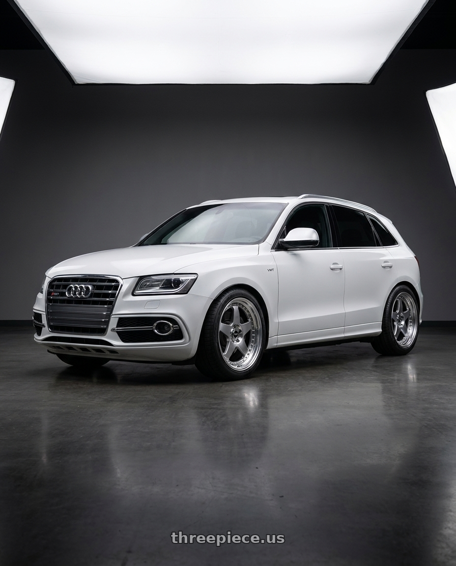 2015 Audi SQ5 Progressiv with SSR Professor SP6 5x112 20X10.5+30 NR Disk Titan Silver wheels front three quarter view lowered stance