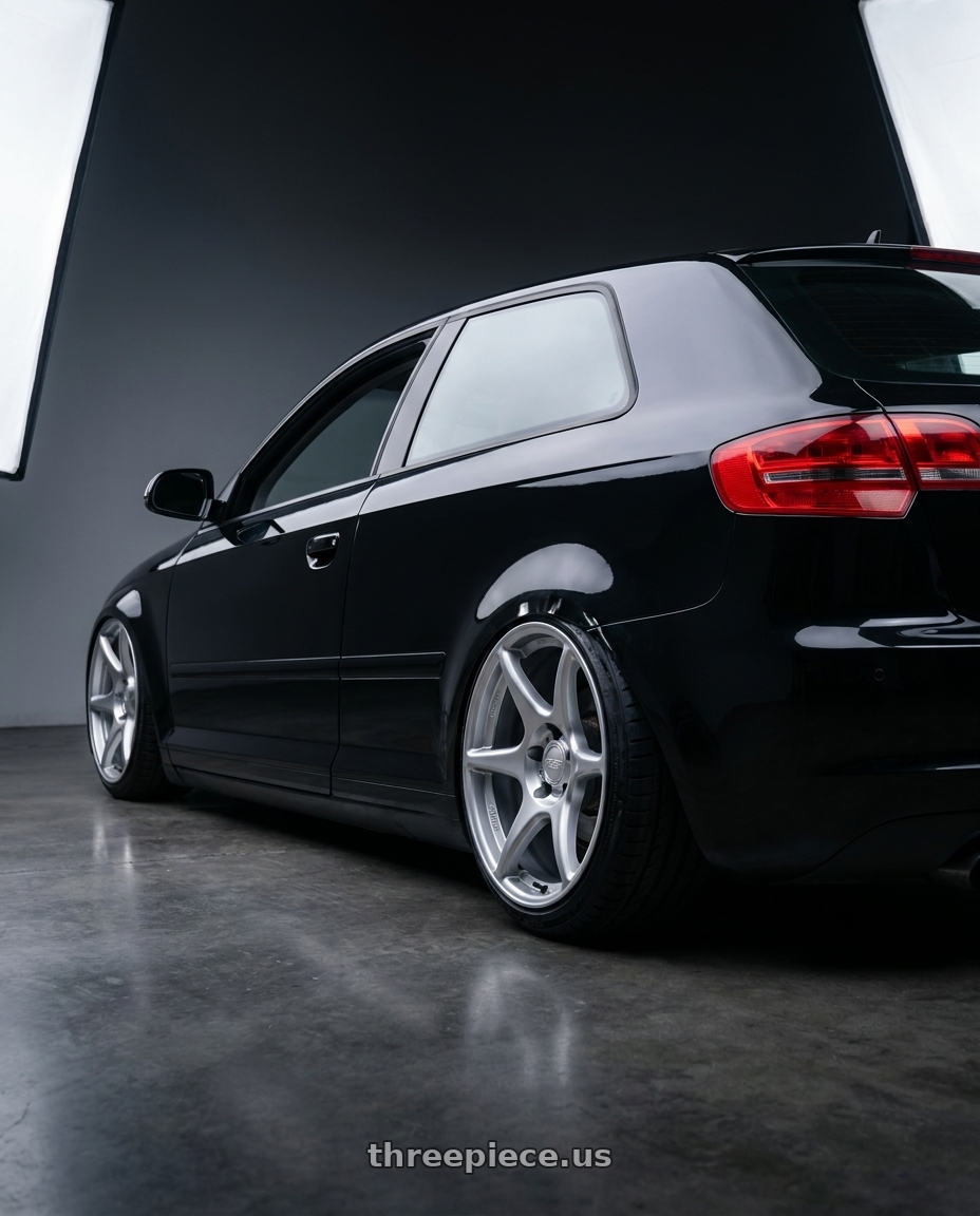 2012 Audi A3 8P with Kansei K11S Tandem 5X112 19x9.5 22 Hyper Silver wheels rear three quarter view slight stretch tires