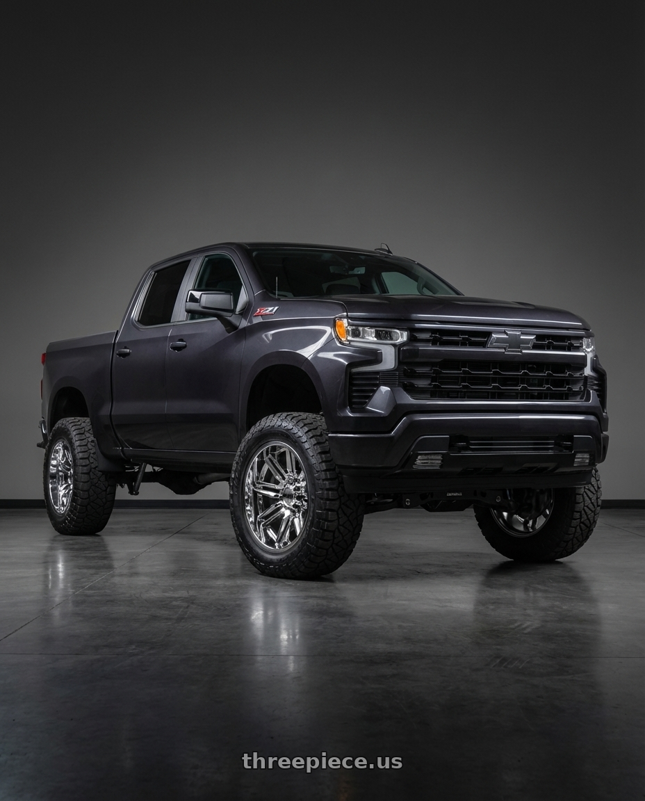 2023 Chevrolet Silverado 1500 with Moto Metal MO202 6X139.7 22X10 -18 CHROME CENTER GLOSS BLACK MILLED LIP wheels