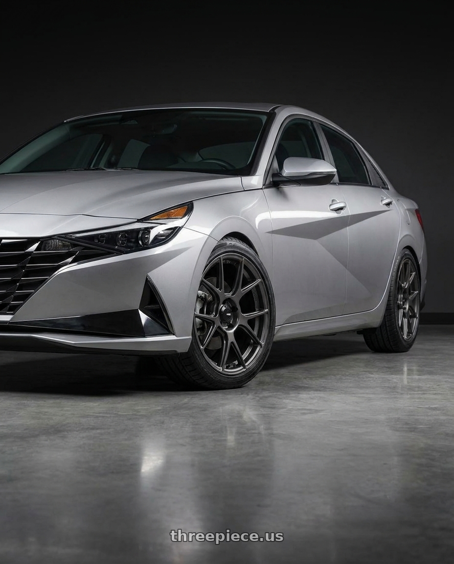 2021 Hyundai Elantra Limited with Konig Ampliform 5x114.3 18x8.5+45 Dark Metallic Graphite wheels