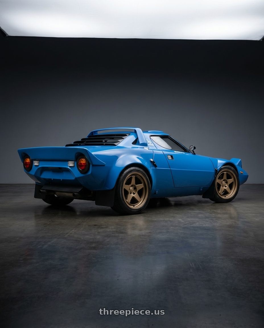 1974 Lancia Stratos with Kansei K12B KNP 5X120 17x9 35 Bronze wheels rear three quarter view square tires